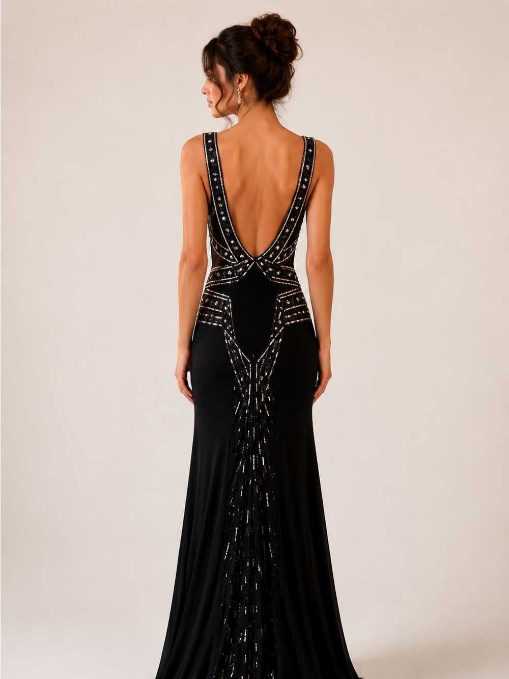 Hailey Logan Black Beaded Backless Evening Gown